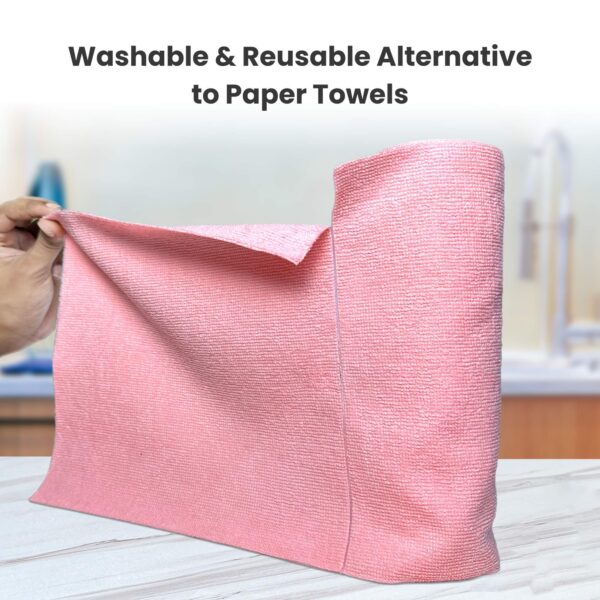 Reusable Kitchen Towel Roll – Pink Color – Washable and Soft Microfiber Fabric – 20 Pcs - Image 4