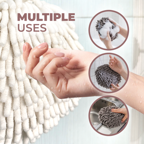 Hand Towel – Cream White Color – Very Soft Chenille Fabric Fuzzy Ball Towel - Image 5