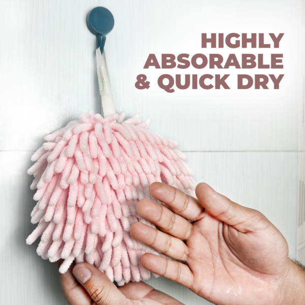Hand Towel – Light Pink Color – Very Soft Chenille Fabric Fuzzy Ball Towel - Image 4