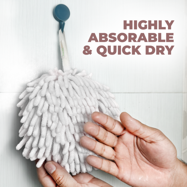 Hand Towel – Cream White Color – Very Soft Chenille Fabric Fuzzy Ball Towel - Image 2