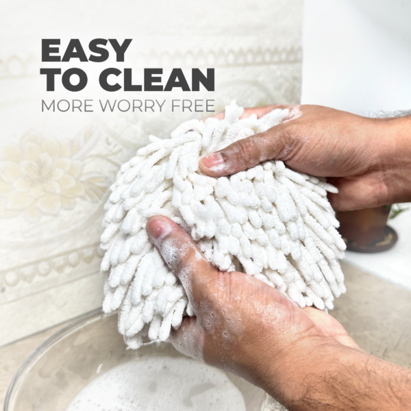 Hand Towel – Cream White Color – Very Soft Chenille Fabric Fuzzy Ball Towel - Image 3