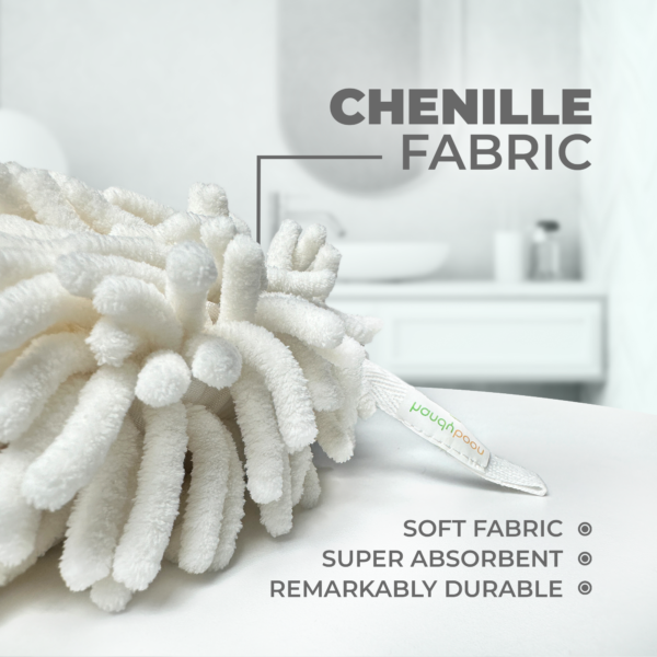 Hand Towel – Cream White Color – Very Soft Chenille Fabric Fuzzy Ball Towel - Image 7
