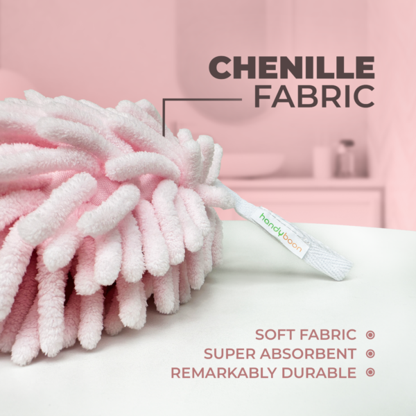 Hand Towel – Light Pink Color – Very Soft Chenille Fabric Fuzzy Ball Towel - Image 3