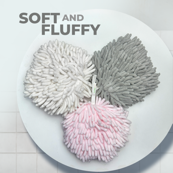 Hand Towel – Light Pink Color – Very Soft Chenille Fabric Fuzzy Ball Towel - Image 9