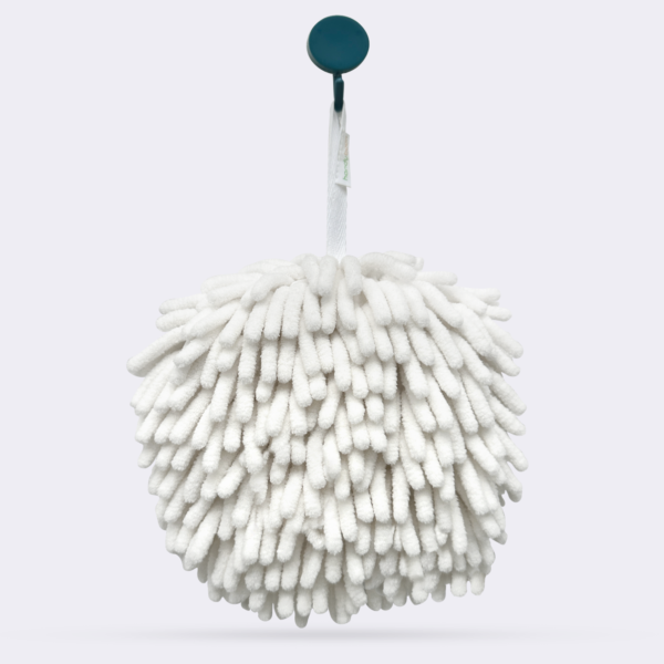 Hand Towel – Cream White Color – Very Soft Chenille Fabric Fuzzy Ball Towel